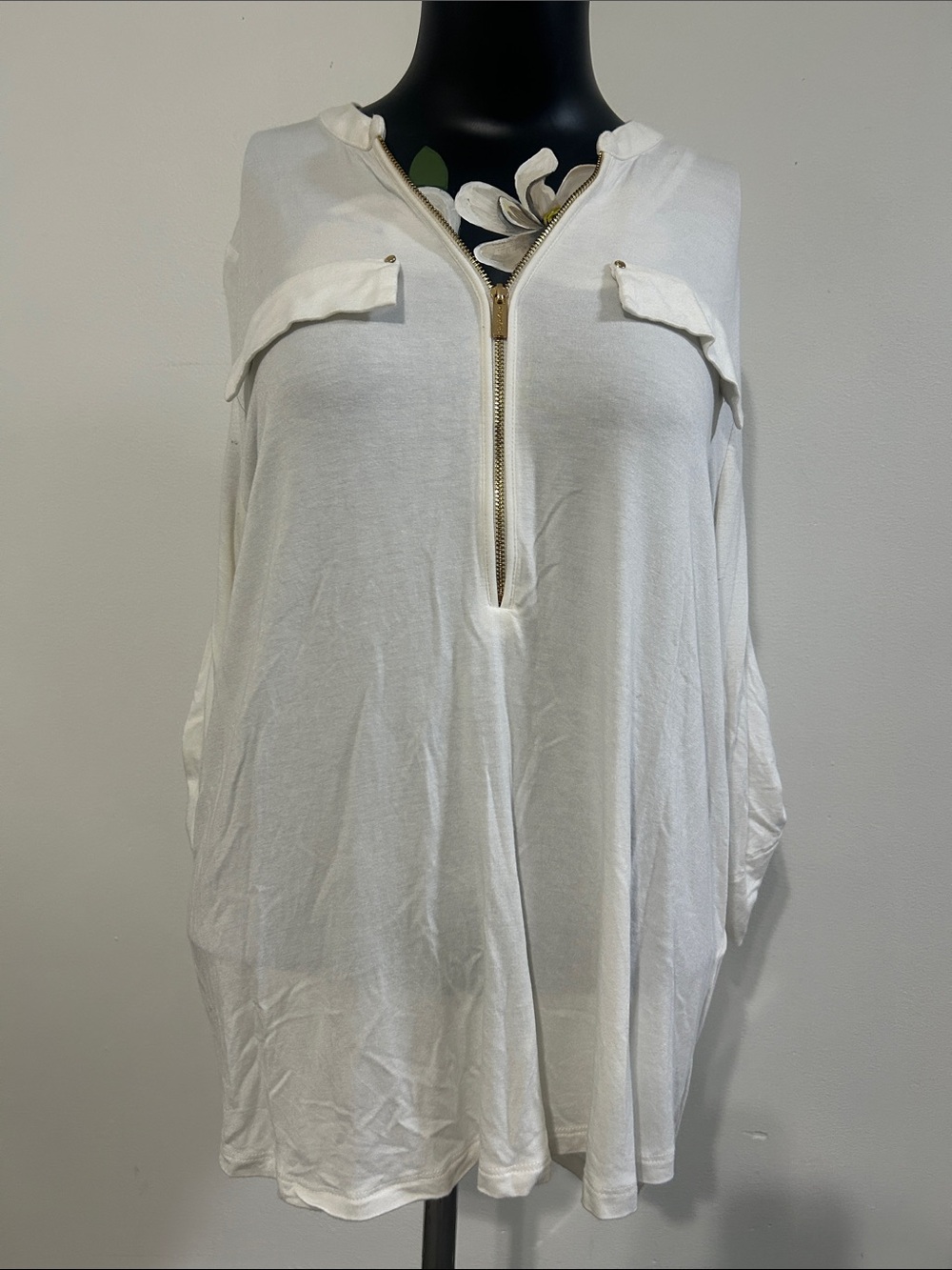 Calvin Klein White Zip Front Long Sleeve Top